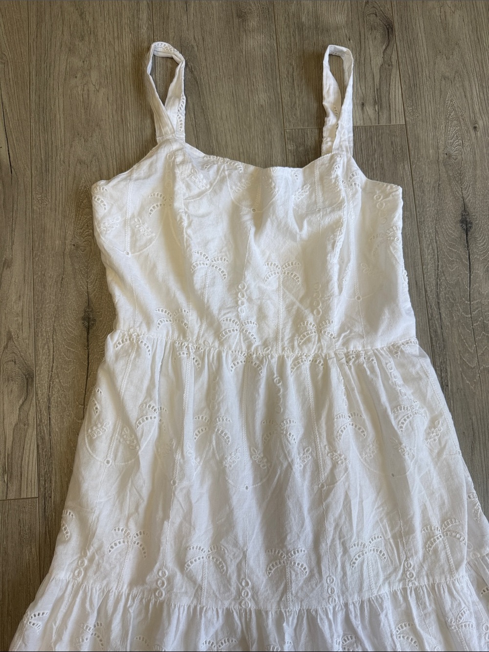 Lea White Eyelet Cotton Midi Dress Smocked Cottagecore Summer Size M - Picture 3 of 4